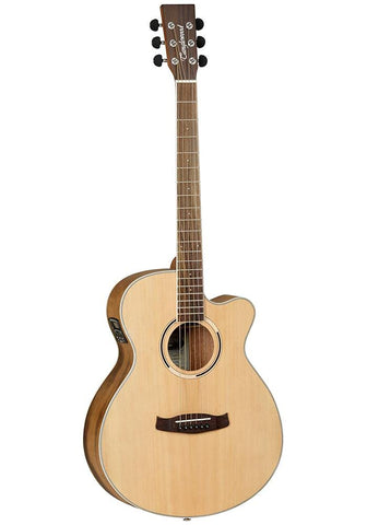 Tanglewood Discovery Exotic TW DBT SFCE PW Semi Acoustic Guitar, 6 Strings, Super Folk Cutaway, Natural Open Pore Satin Finish, Pacific Walnut Back
