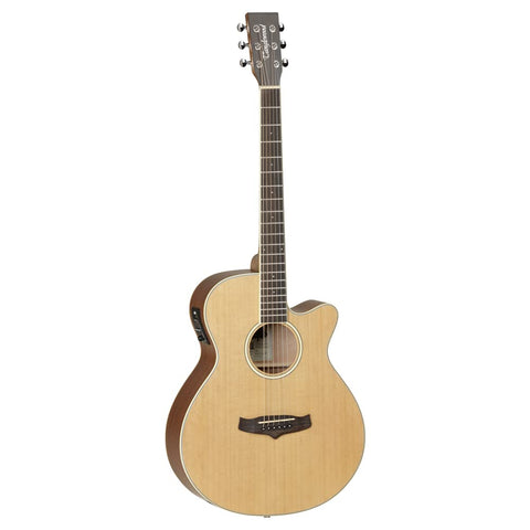 Tanglewood TW9 E Solid Top Super Folk Cutaway Electro-Acoustic Guitar, Natural Satin, Free Padded Bag