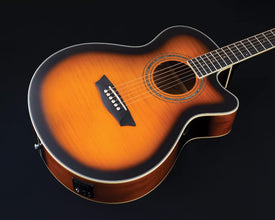 Washburn Festival EA15 Mini Jumbo Cutaway, Acoustic Electric Guitar, Tobacco Burst