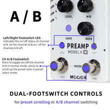 MOOER Preamp X2 Dual-channel Digital Preamp Pedal with 14 Preset Slots Supporting loading MNRS, GNR, and GIR files via MOOER STUDIO to Expand Ttonal Palette