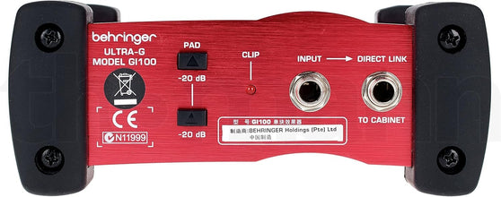 Behringer Ultra-G GI100 Professional Battery/Phantom Powered DI-Box with Guitar Speaker Emulation, 10Hz-160kHz Frequency Response
