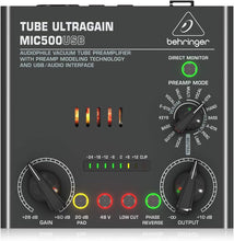 Behringer TUBE ULTRAGAIN MIC500USB Audiophile Vacuum Tube Preamplifier with Preamp Modeling Technology and USB/Audio Interface