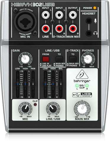 Behringer 302USB Premium 5-Input Analog Audio Mixer with XENYX Mic Preamp and USB/Audio Interface, Black