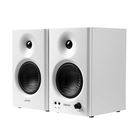 EDIFIER MR4 Studio Monitor - Smooth Frequency, 1' Silk Dome Tweeter, 4' Diaphragm Woofer, Wooden, RCA TRS, AUX, Ideal for Content Creators - White