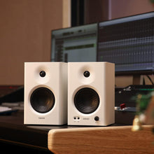 EDIFIER MR4 Studio Monitor - Smooth Frequency, 1' Silk Dome Tweeter, 4' Diaphragm Woofer, Wooden, RCA TRS, AUX, Ideal for Content Creators - White