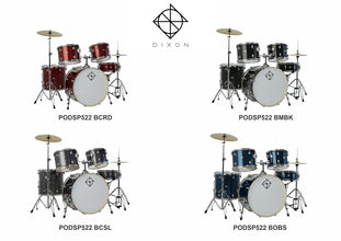 Dixon PODSP522 Acoustic Drum (full kit) 5PCs set incl Hardware (Cyclone Silver)