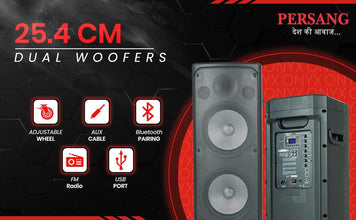 PERSANG Onyx 10 Tower Speaker | 60 Watts RMS / 600 PMPO Speakers with (25.4 cm) Dual Woofers | Mono Bluetooth Speaker | Upto 4 Hrs Playback Time with Type C Charging,Multi-Connectivity Party Speakers