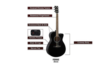 YAMAHA Spruce Wood Fsx80C Semi Acoustic Cutaway Guitar (Black)