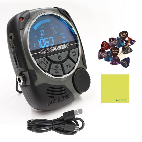 Peterson Tuners StroboPLUS HDC Handheld Strobe Tuner, Metronome, Timer Bundle with 12x Guitar Picks &amp; Liquid Audio Instrument Polishing Cloth