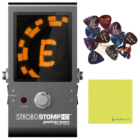 Peterson Tuners SS-HD StroboStomp Bundle HD Guitar &amp; Bass Pedal w/ 12x Picks &amp; Liquid Audio Polishing Cloth True Strobe 0.1 Cent Accuracy