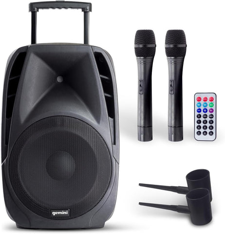 Gemini Sound ES-15TOGO Wireless Portable Bluetooth Streaming Professional DJ PA System Trolley Active 800 Watts Speaker with