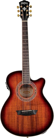 Washburn Festival Series 6 String Acoustic Electric Guitar, Right, Koa Burst, Cutaway Mini Jumbo (EA55G-A)