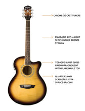 Washburn Festival EA15 Mini Jumbo Cutaway, Acoustic Electric Guitar, Tobacco Burst