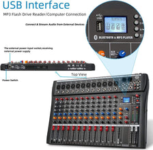 Digimore D-285 Professional 12-Channel Audio Mixer with USB & BT