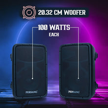 PERSANG Professional Speakers-PA System with 2 Mics | (20.32 cm) Dual Woofers with 100+100 Watts RMS/2000 PMPO | Class-D