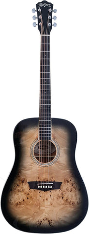 Washburn Deep Forest Burl 6 String Acoustic Guitar, Right, Black Fade (DFBDB)