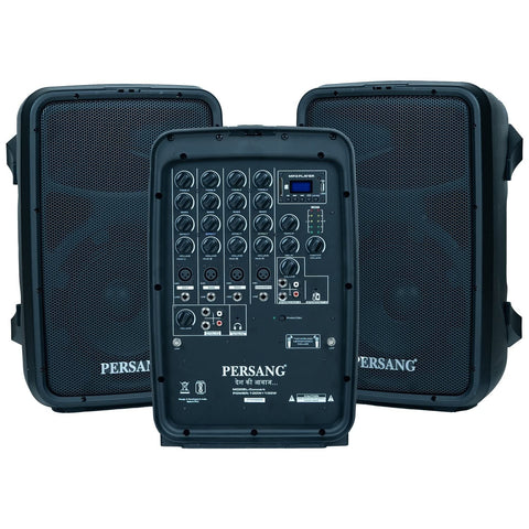 PERSANG Professional Speakers-PA System with 2 Mics | (20.32 cm) Dual Woofers with 100+100 Watts RMS/2000 PMPO | Class-D