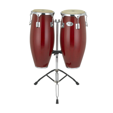 Natal NGU1011-RHC Natural Wood Congas 10inch and 11inch Chrome Hardware Stand, Red Gloss