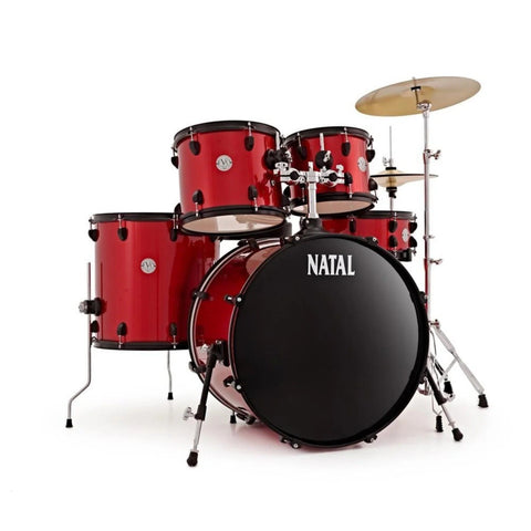 Natal K-EVB-UF22 Evolution 5-Piece Shell Pack Acoustic Drum Kit with Hardware &amp; Cymbals - Red